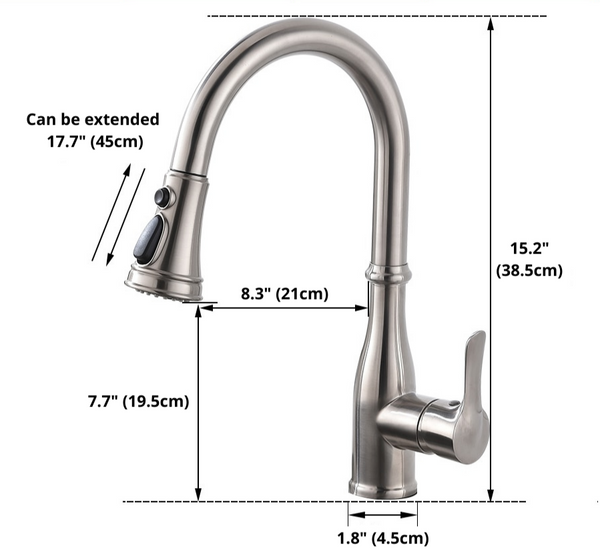 Julius Retractable Kitchen Faucet Dimensions